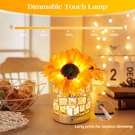 Sunflowers Flower Lamp Touch Lamp,Rechargeable Cordless Table Lamp, 3-Colour Infinitely Dimming Battery Powered Small Night Light, for Mom for Valentine Day,Mothers Day,Xmas,Birthday