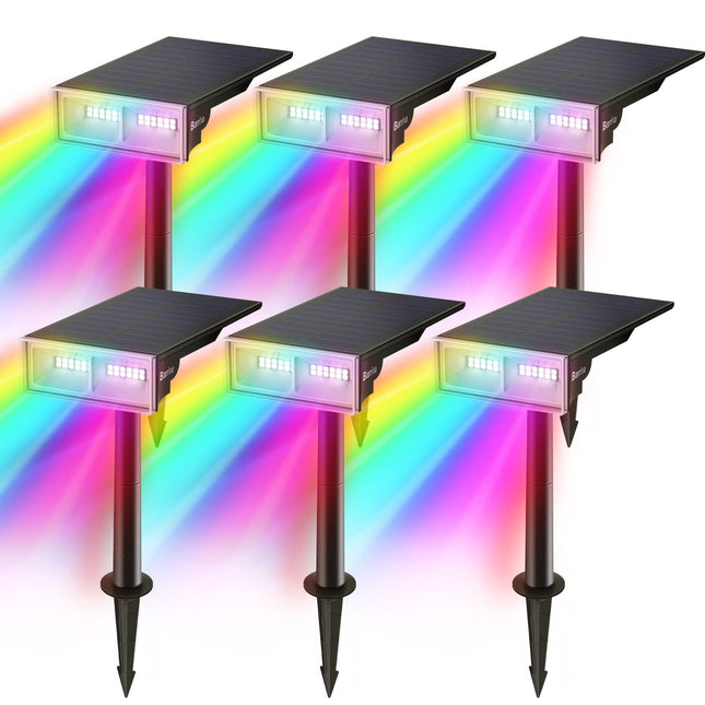 Barrina Solar Spot Lights Outdoor, 24 LEDs RGB Color Changing Solar Landscape Lighting, IP65 Waterproof, Auto On Off Solar Powered Outdoor Light for Yard Garden Lawn Patio Pathway, 6 Pack
