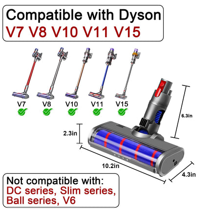 Soft Roller Vacuum Cleaner Head Compatible With Dyson V10 V11 V15 V8 V7 Cordless Stick Vacuum Cleaner, Hardwood Floor Attachment