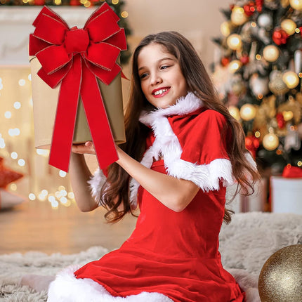 Yinkin 15'' x 44'' Extra Large Christmas Bow Bulk Ribbon Velvet Wreath Bows with Gold Edge Christmas Handmade Tree Topper Ornament for Wrapping,Xmas Outdoor Indoor Home Decor (12 Pcs)