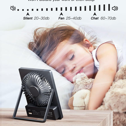 Otlonpe Desk Fan Battery Operated, 4000Mah Portable Fan Rechargeable Personal Fan Small Table Fan With 180° Tilt Power Bank