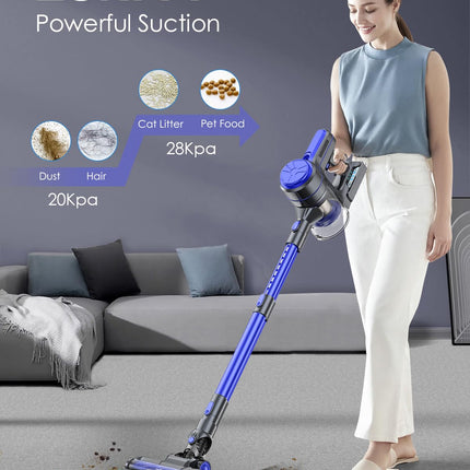 Tatian Cordless Vacuum Cleaner,28Kpa Powerful Cordless Vacuum,40 Mins Runtime,Detachable Battery,1.5L Dust Cup,6 In 1 Lightweight Quiet Stick Vacuum Cleaner For Hardwood Floor Pet Hair,Car,Royalblue