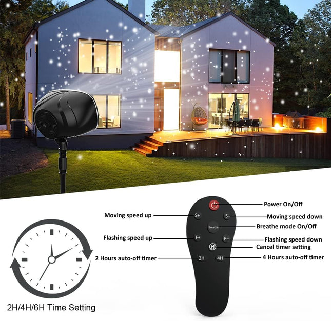 Christmas Snowfall Projector Lights, Holiday Projector Lights Waterproof Snow Flurries Landscape Spotlight with Remote for Xmas Party Wedding Home Decor