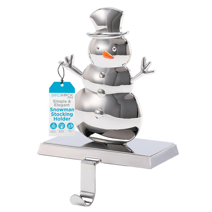 BIRDROCK HOME Christmas Stocking Holders for Mantle - Weighted Metal Hanger for Stockings & Holiday Decor - Sturdy Metal Hook for Fireplace, Staircase & Shelf - Non-Scratch Base - Snowman