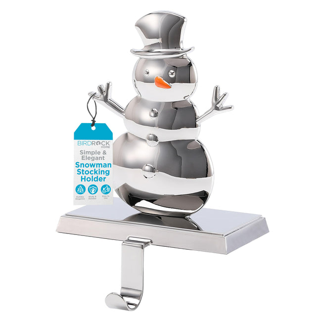 BIRDROCK HOME Christmas Stocking Holders for Mantle - Weighted Metal Hanger for Stockings & Holiday Decor - Sturdy Metal Hook for Fireplace, Staircase & Shelf - Non-Scratch Base - Snowman