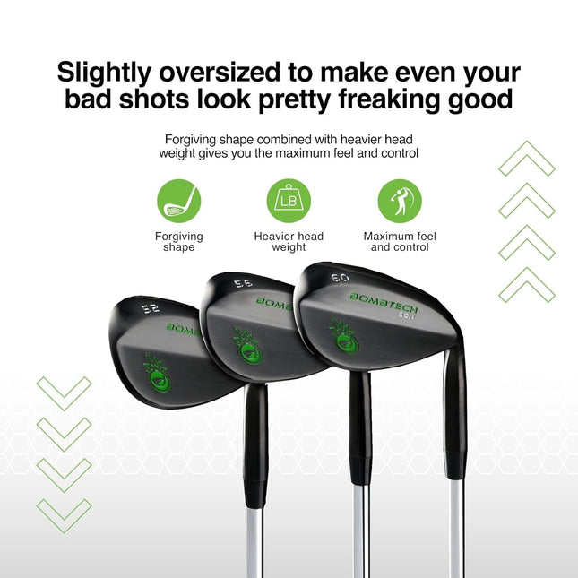 BombTech - Premium Golf Wedge Set - 52, 56, 60 Degrees Golf Wedges - Max Groove for Increased Spin - Black Wedges…