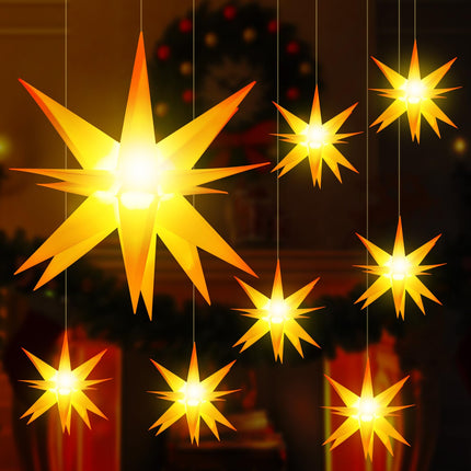 8 Pcs Christmas Large Moravian Star Light Christmas Tree Topper Christmas Advent Star Bethlehem Star Light 3D Hanging Star Light for Outdoor Indoor Christmas Decoration (12 Inch)