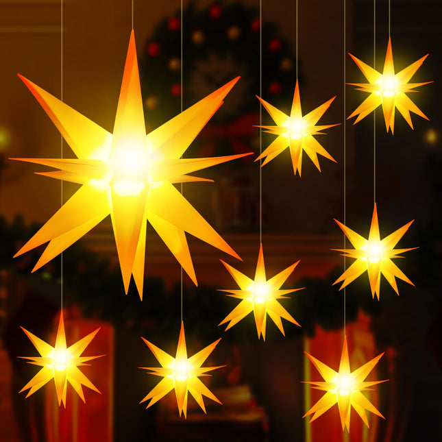 8 Pcs Christmas Large Moravian Star Light Christmas Tree Topper Christmas Advent Star Bethlehem Star Light 3D Hanging Star Light for Outdoor Indoor Christmas Decoration (12 Inch)