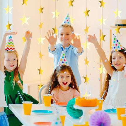 Bremorou Gold Star Garland, 104 Ft Gold Star Garland Banner Bright Star Hanging Bunting Banner Backdrop Reflective Sparkle Little Star Paper Hanging Decor for Birthday Engagement Wedding Party