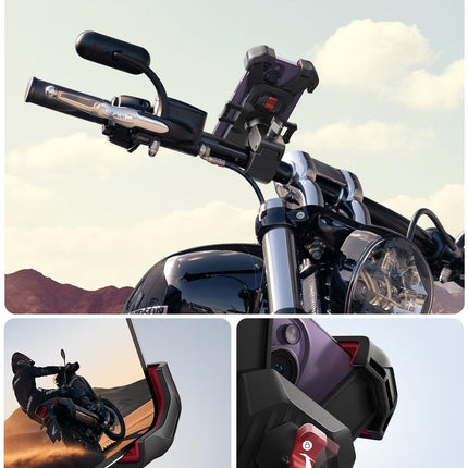 JOYROOM Motorcycle Phone Mount, [1s Auto Lock][100mph Military Anti-Shake] Bike Phone Holder for Bicycle, [10s Quick Install] Handlebar Phone Mount, Compatible with iPhone, Samsung, All Cell Phone