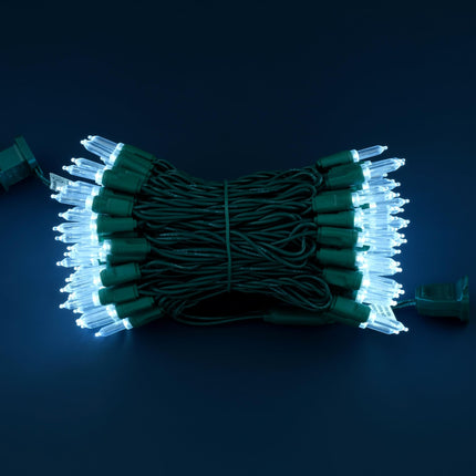 100 Cool White One-Piece LED Christmas Lights, 33 ft Green Cord High Waterproof UL T5 Outdoor String Lights (Cool White)