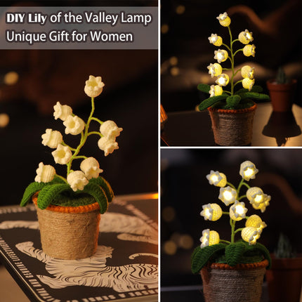 Lily of The Valley Lamp, Crochet Artificial Flowers with Night Lights, Cordless Table Lamp - Women Ideas for Christmas Valentine Mother's Day, Desk Home Decorations