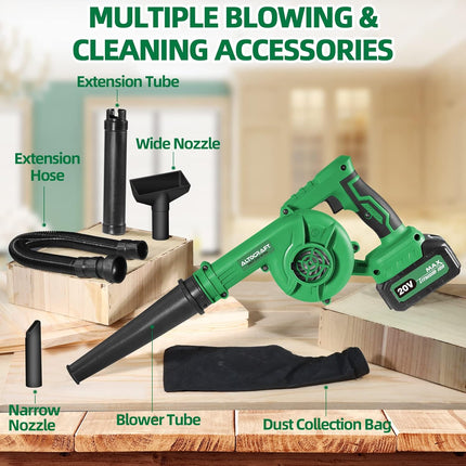 ALTOCRAFT 2-in-1 Jobsite Cordless Blower & Vacuum,20V Max Lightweight Handheld Small Dry Leaf Sawdust Blower Cleaner with 3.0Ah Battery and Charger,110MPH for Workshop Car Dust Blowing and Vacuuming
