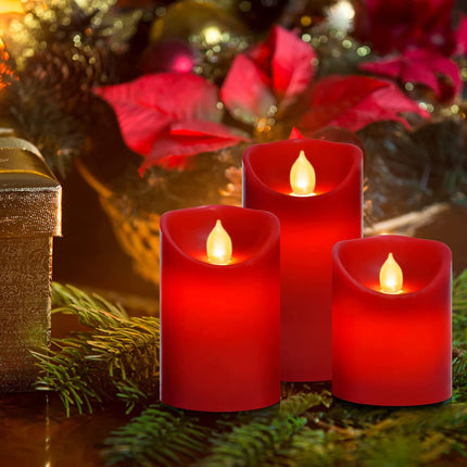 Flameless Battery Operated LED Candles, Remote Control Electric Realistic Candles Flickering Real Wax 4/5/6 Inch 3PACK with 2/4/6/8 Hour Timer for Home Decor Holidays Party (Red)
