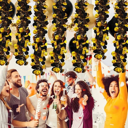 Gold Black Party Decorations - 26.4 Ft Black Gold Tinsel Garland Shiny Hanging Metallic Tinsel Ornaments for Christmas Year Eve Party Supplies