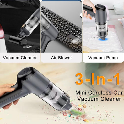 Mini Car Vacuum Cleaner,3 In 1 Cordless Handheld Vacuum,120W Low Noise With One Touch Opening And Closing Function Rechargeable Air Blower & Hand Pump Small For Car,Office&Home,Keyboard Cleaning