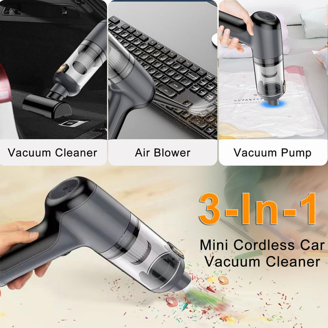 Mini Car Vacuum Cleaner,3 In 1 Cordless Handheld Vacuum,120W Low Noise With One Touch Opening And Closing Function Rechargeable Air Blower & Hand Pump Small For Car,Office&Home,Keyboard Cleaning