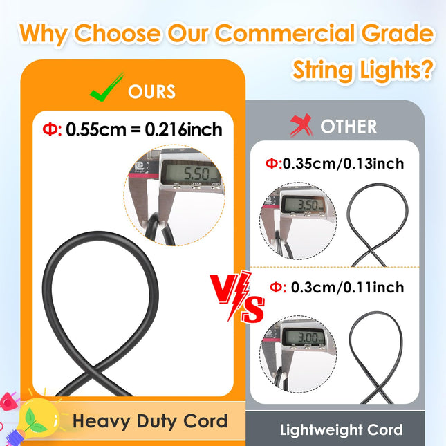Mlambert 48FT Outdoor Patio Lights Waterproof Dimmable with Remote, RGB Cafe LED String Light with 15 Shatterproof Bulbs for Bistro Party-Black 1 Pack