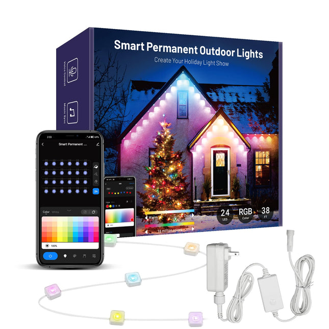 Intelligent Permanent Outdoor Light 38 ft 24 LED Eaves Light Outdoor Light Christmas Decoration Fully Illuminate Your Home During The Year Work with Alexa Google Assistant