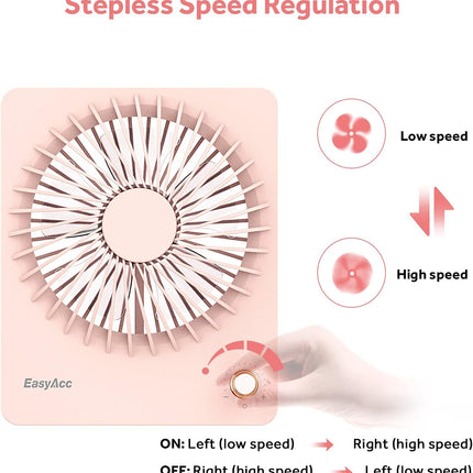 Easyacc Portable Desk Fan Desktop Fan, 3350 Battery Operated Fan 6Inch Foldable Travel Fan UltraQuiet StepLess Speed Control
