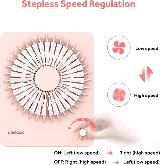 Easyacc Portable Desk Fan Desktop Fan, 3350 Battery Operated Fan 6Inch Foldable Travel Fan UltraQuiet StepLess Speed Control