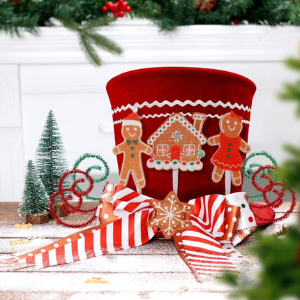 CiyvoLyeen Gingerbread Christmas Tree Topper, Red Top Hat with Candy Cane Gingerbread House Cookies Ornament Bows, Winter Holidays Xmas Tree Home Decoration, 3D Wreath Attachment Festive Ideas