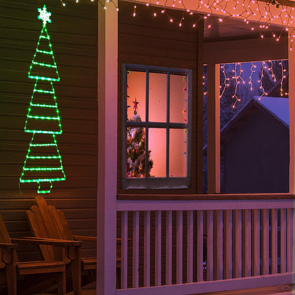 LED Christmas Lights,4.6ft Green Christmas Ladder Lights with Snowflake,Christmas Decorations Lights with 8 Modes & Timer for Window Wall Home Garden Indoor Outdoor Xmas Tree Decor (Green)