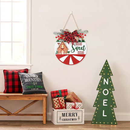 TOARTi 3D Christmas Home Sweet Home Door Wreath with Bow Pine(11.4''x11.4''), Merry Christmas Welcome Wall Sign Hanging, Farmhouse Xmas Porch Entryway Decoration for Christmas Winter Housewarming