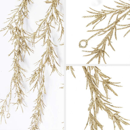 KI Store Champagne Glitter Christmas Garland 6-Foot Pack of 3 for Christmas Tree Decoration Wreath Front Door Table Centerpiece Car Decor
