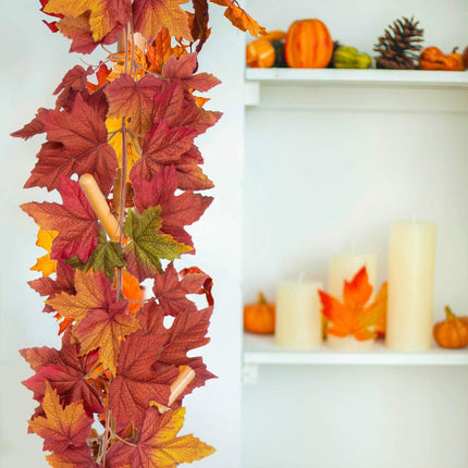 DILATATA 2 Pack 5.5ft/Pieces Fake Fall Maple Leaves Garland for Mantle Artificial Autumn Foliage Garland Fall Decor for Home Wedding Fireplace Party Hanging Vine Garland