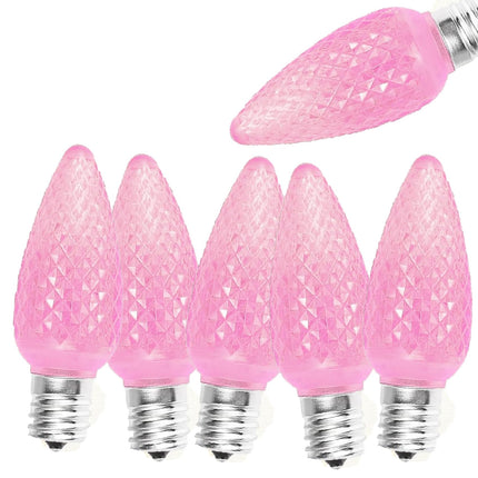 C9 LED Christmas Light Bulbs - 25 Pcs C9 LED Bulbs Pink for E17 Candelabra Base - 1W for Outdoor String Lights, Holiday Decoration