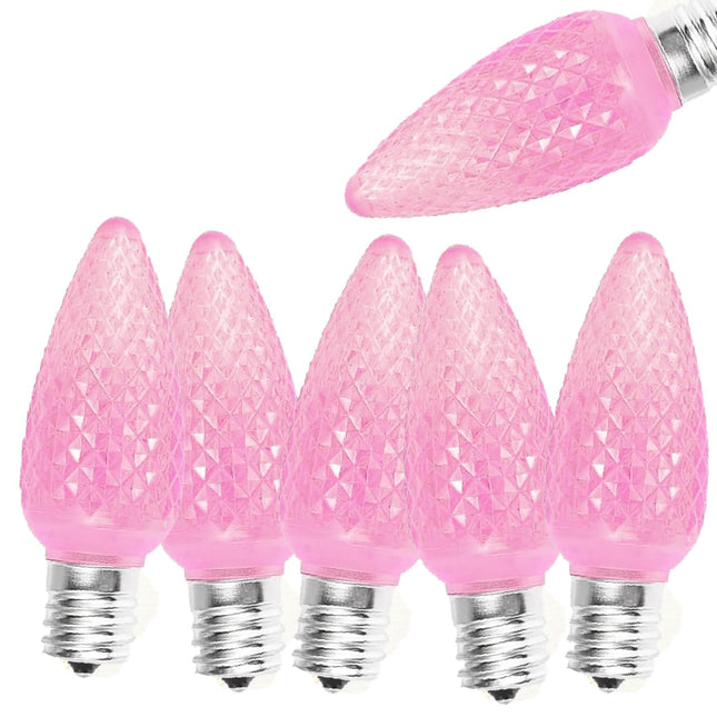 C9 LED Christmas Light Bulbs - 25 Pcs C9 LED Bulbs Pink for E17 Candelabra Base - 1W for Outdoor String Lights, Holiday Decoration