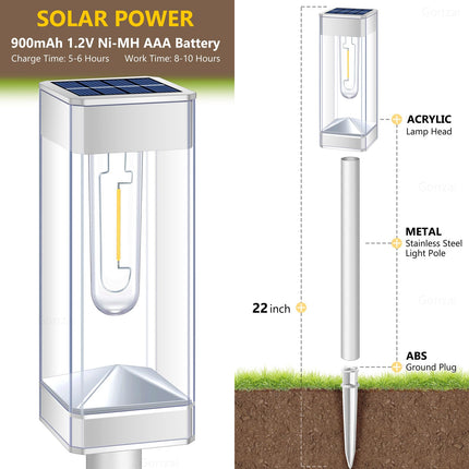 Solar Pathway Lights 8 Pack Solar Outdoor Lights, d Stainless Steel Garden Lights with LED Tungsten Filament Bulb, Waterproof Solar Power Driveway Lights for Landscape Christmas (White)