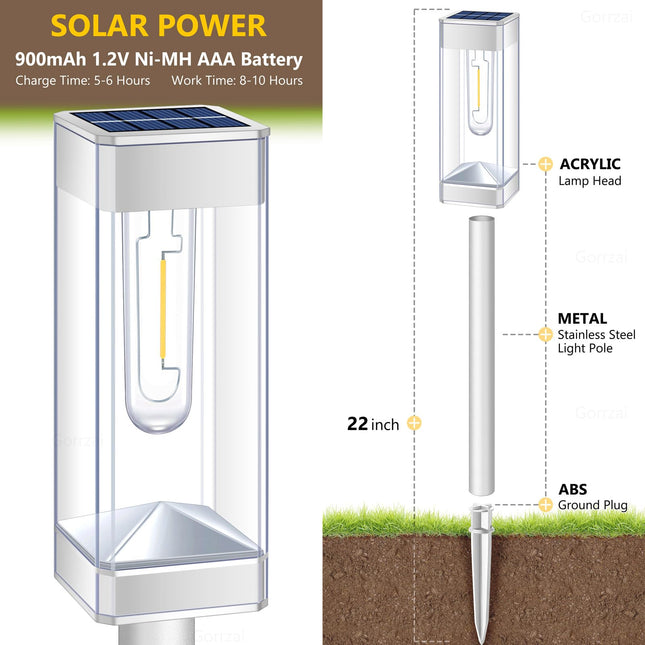 Solar Pathway Lights 8 Pack Solar Outdoor Lights, d Stainless Steel Garden Lights with LED Tungsten Filament Bulb, Waterproof Solar Power Driveway Lights for Landscape Christmas (White)