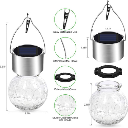 Solar Hanging Lights Outdoor Decor: Christmas Garden Light Waterproof for Yard Ouside Decorations - 12 Pack Clip On Crackle Glass Globe Balls Tree Lighting Patio Fence Pathway Camping Decorative