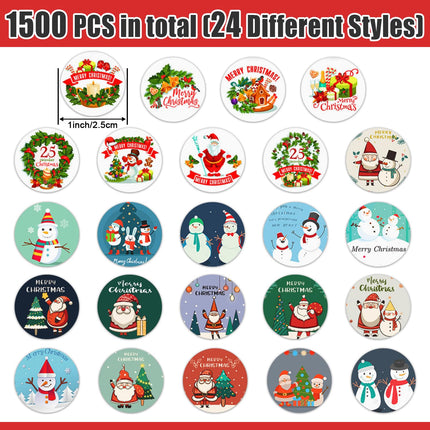 Partywind 1500 PCS Christmas Stickers for Kids, Self-Adhesive Holiday Decorative Stickers Labels for Christmas Decorations, Santa Snowman Stickers for Cards/Scrapbooking Decor (3 Rolls)