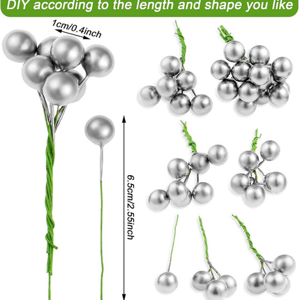 WILLBOND 200 Pieces Artificial Holly Berries for Christmas Tree Decor Fake Berry Stems Picks Set Winter Home Decor Crafts DIY Wreath Garland Christmas Decoration(Silver)