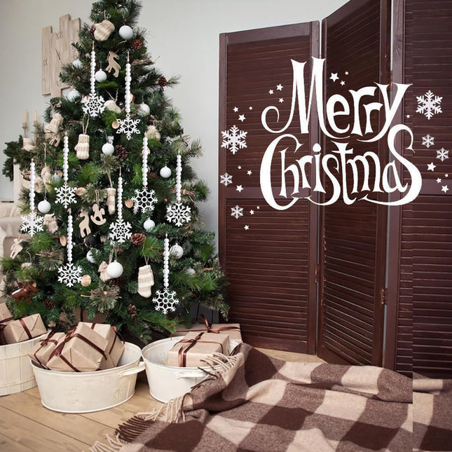 12pcs Christmas Tree Hanging Wooden Snowflakes Decorations 3D Christmas Tree Decor White Wood Snowflake Ornaments with Jute String Hanger for Home Ceiling Chandelier Party Indoor Outdoor (White)