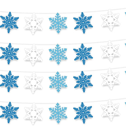 Whaline 4Pcs Snowflake Felt Banner White Blue Snowflake Garland Winter Bunting Garland for Christmas Winter Holiday Hanging Decoration