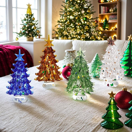 4PCS Crystal Christmas Tree Figurines Home Decor, Glass Christmas Tree Figurine, Christmas Tree Statues Decor for Bedroom, Collector's Item for Christmas Tree Lovers