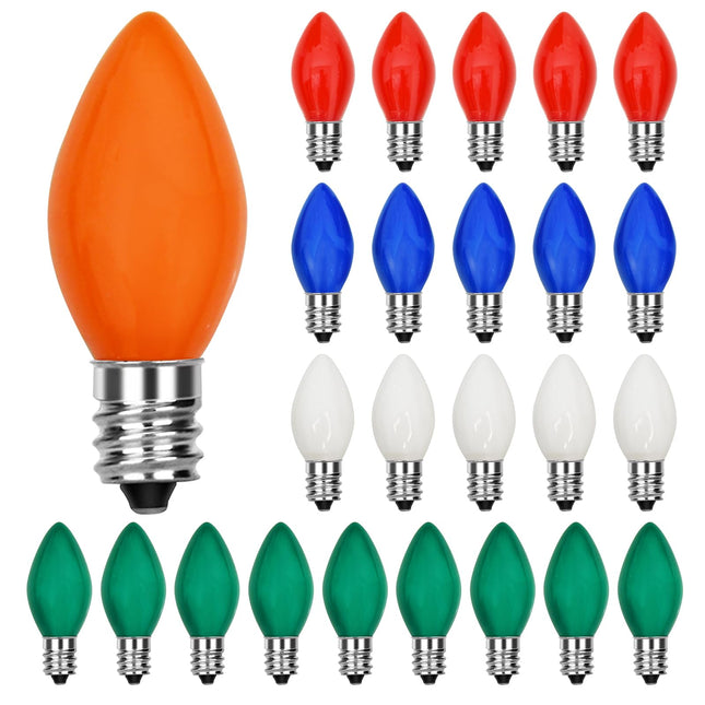 Multicolor Light Bulbs,C7 Spare Incandescent Christmas Light Bulbs,5w Vintage Ceramic Light Bulbs C7/E12 Base for Outdoor Indoor Christmas Tree&String Lights