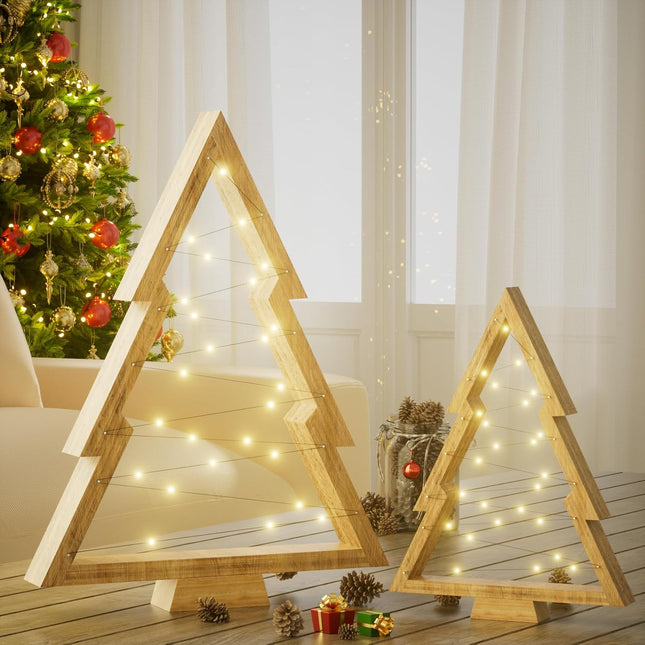 Wooden Christmas Tree, Modern Farmhouse Lights Christmas Tree, Tabletop Christmas Decor 2-Piece Set(Large 13.78" & Small 9.6") fit for Mantelpiece, Coffee Table, TV Cabinet