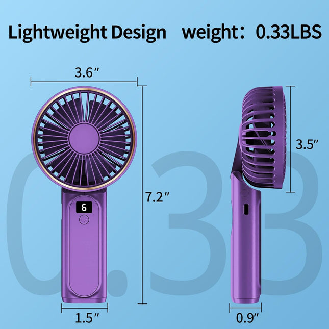 Handheld Fan, Portable Fan, 4000Mah Usb Rechargeable Personal Fan, 180° Foldable Mini Desk Fan, 6 Wind Speed, Lcd Digital Display