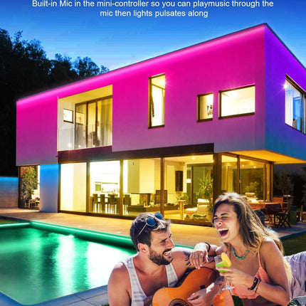Fussion Outdoor LED Strip Lights Waterproof 200FT (2 Rolls of 100FT) with Remote, RGB LED Light Strips Music Sync Color Changing Christmas House Rope Lighting for Outside