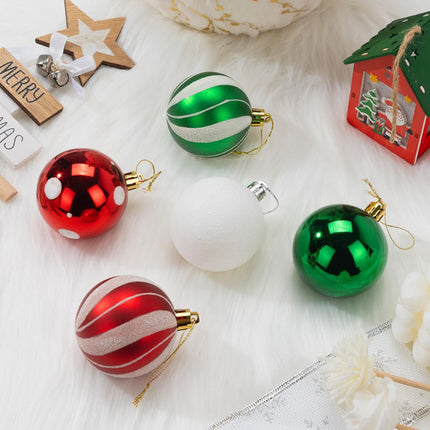 30 Pcs Christmas Ball Ornaments Set, 2.36'' Red Green and White Luxury Hand-Painted Xmas Tree Decoration, Shatterproof Decorative Hanging Ornament Bulk for Party Holiday Wreath Garland Home Décor