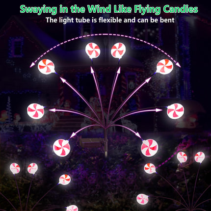 Christmas Decorations Outdoor Candy Lights, 4 Packs 32LEDs Solar Pathway Lights Swaying by Wind, 2 Modes Waterproof Solar Stake Lights for Christmas Garden Yard Porch Patio Pathway