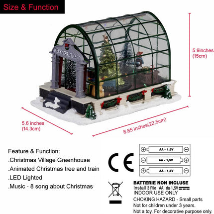 innodept12 Animated Lighted Christmas Village Greenhouse, Christmas Collectible House Ballroom Display Xmas Home Accent Tabletop Decoration, Musical Battery-Operated