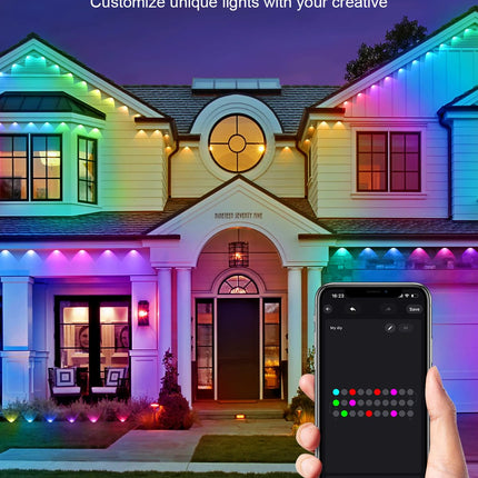 REYLAX Permanent Outdoor Lights for House, 50ft 30 RGBW LEDs Eaves Lights,Dimmable, Music Sync, IP68 Waterproof for Outdoor Decor, Daily and Holidays Accent Lighting, Work with APP & Remote Control