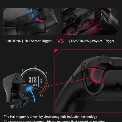 Asura 2 Pro PC Game Controller Wireless Gamepad Hall Effect Trigger Joystick For Windows 7 8 10 11,Android TV,Steam,Tesla,Simulator,with Programmable M Buttons (Black)