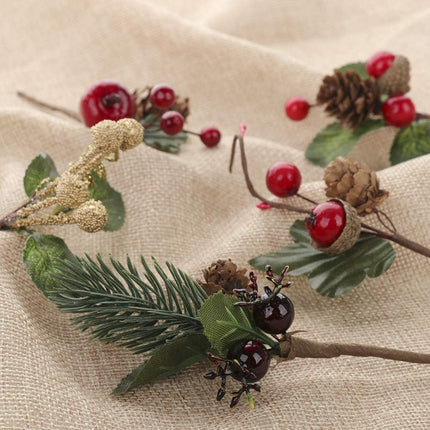 Gentlecarin Artificial Pine Picks, 30pcs Christmas Red Berries Pine Cones Stems, Mini Stimulation Red Berries Branches for Xmas Flower Arrangements Wreaths Decorations